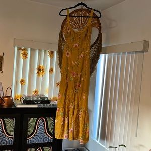 Golden Yellow Floral Wedding Guest Dress Small